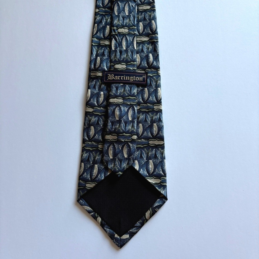 Barrington Mens 100% Silk Tie Navy Blue Slate Geometric Abstract Pattern